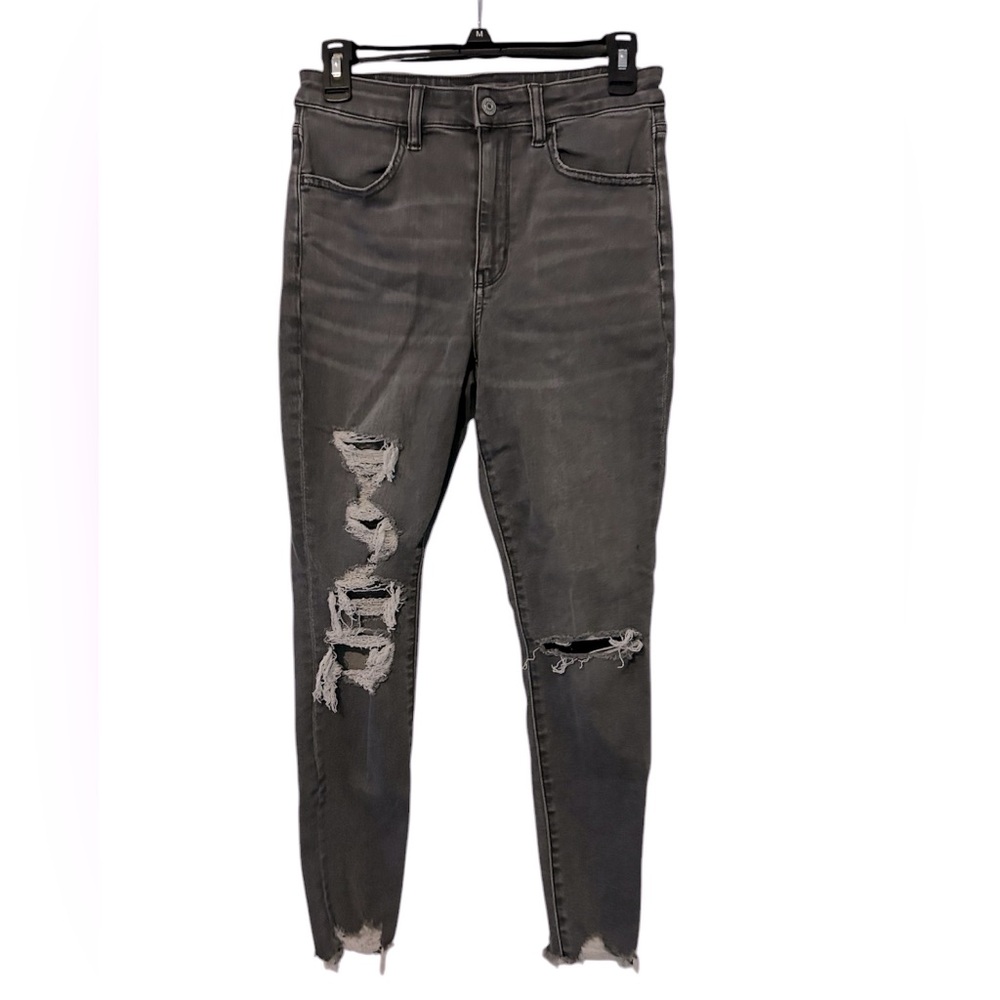 AE Ne(x)t Level Stretch Distressed Raw Hem Skinny Jean in Dark Grey Size 6S